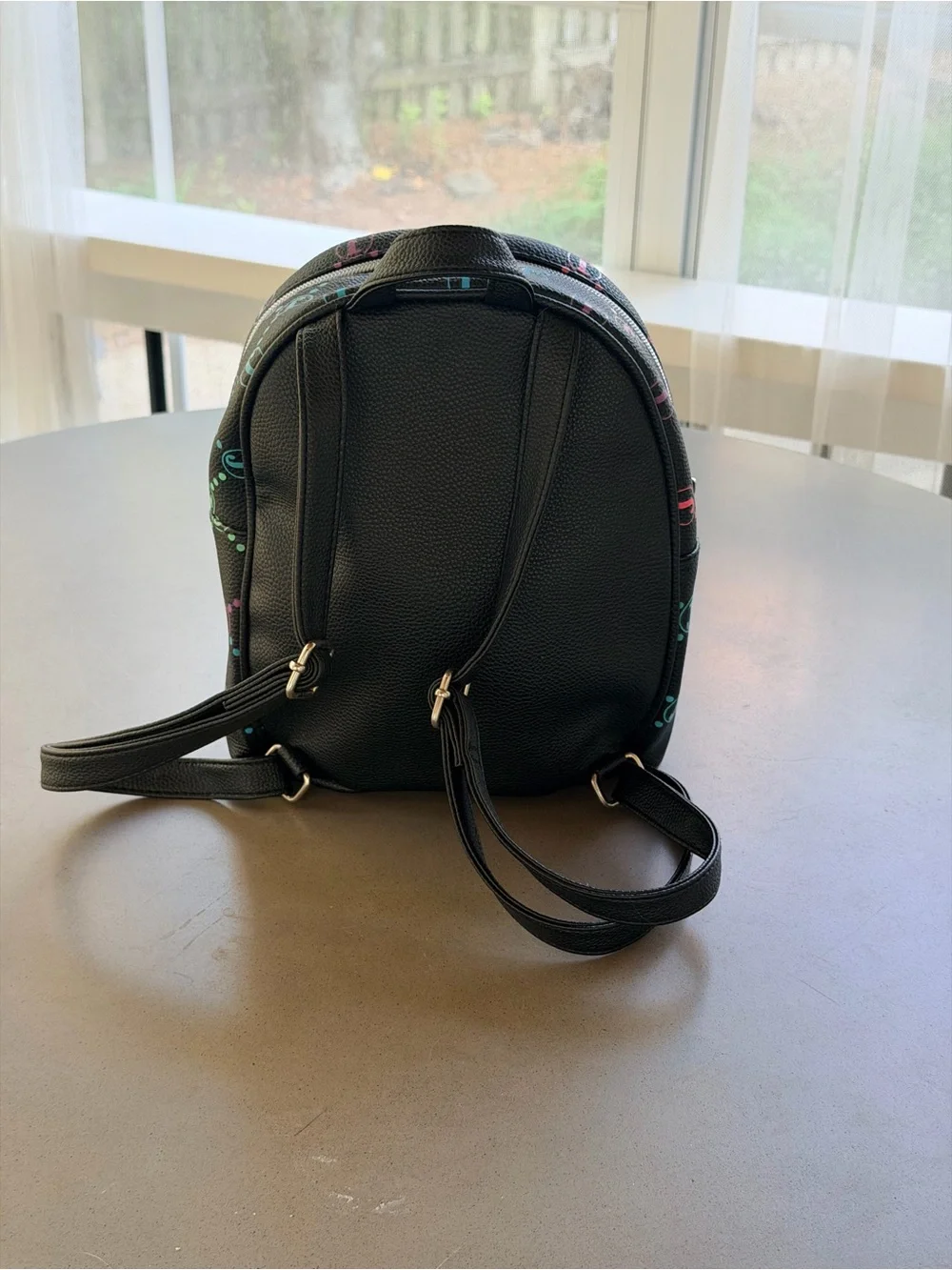 Small Justice Black Mini Backpack with Multicolor Logo Print